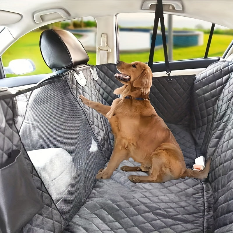 TEMU Dog Seat Cover For Rear Seat - Non-slip, Scratch-resistant Knit Fabric With Mesh Windows, Ideal For Car Hammock, Standard Size, |