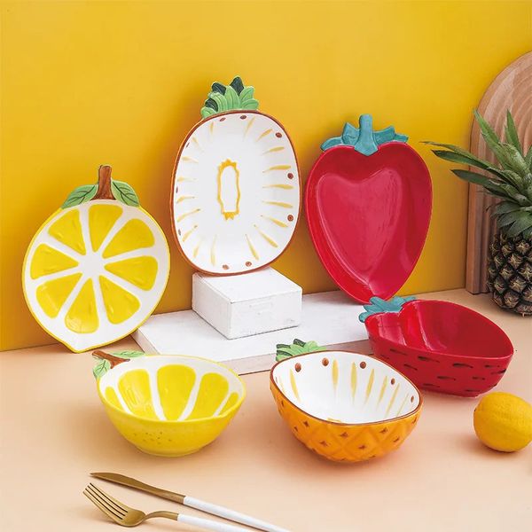 Creative Cartoon Fruit Shape Ceramic Salad Bowl Soup Bowl Family Fruit Snack Plate Dishes Kitchen Utensils Accessories 240521