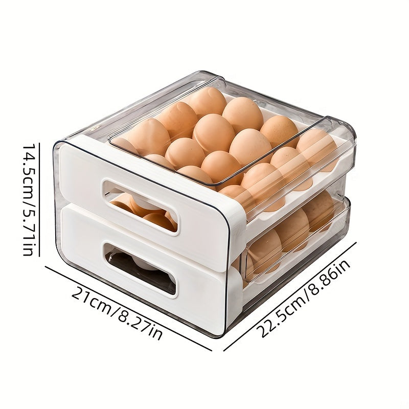 TEMU Large 32-grid Transparent Double-layer Egg Storage Box With Drawer - Durable Pet+pp Material, Ideal For Refrigerator Organization, Eggs Fresh &