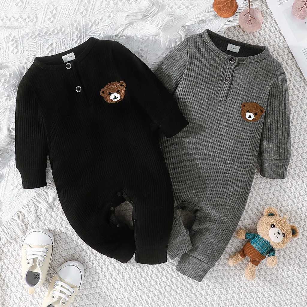 Newborn Baby Clothes 0 to 18 Months Bear Tiny Button For Baby Boy Long Sleeve Infant Romper Toddler JumpsuitXJ250712