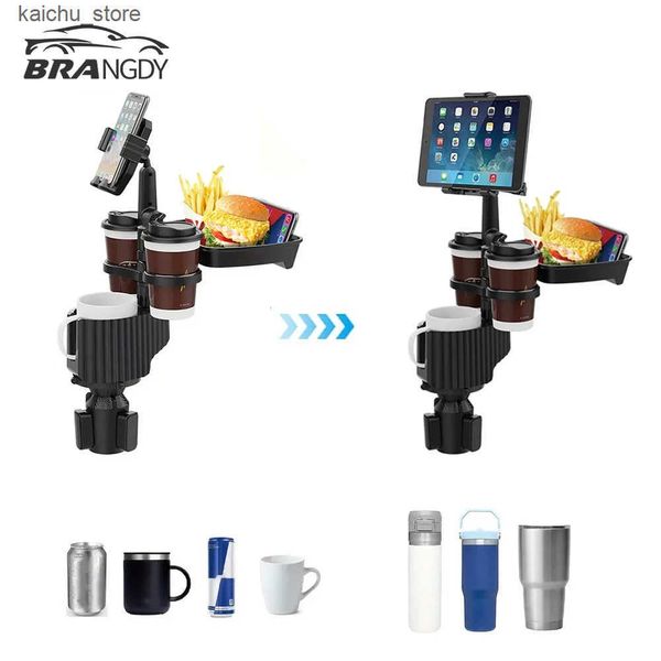Cell Mounts Holders Universal 5-in-1 Adjustable Car Cup Holder with Phone Tablet Mount Removable Drinking Bottle Bracket Food Tray J241217