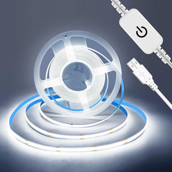 1M-5M USB LED Strip Light 5V 320LEDs-M COB Touch Sensor Dimmable Lamp Tape DIY TV Mirror Backlight Kitchen Room Night Lighting CL240815