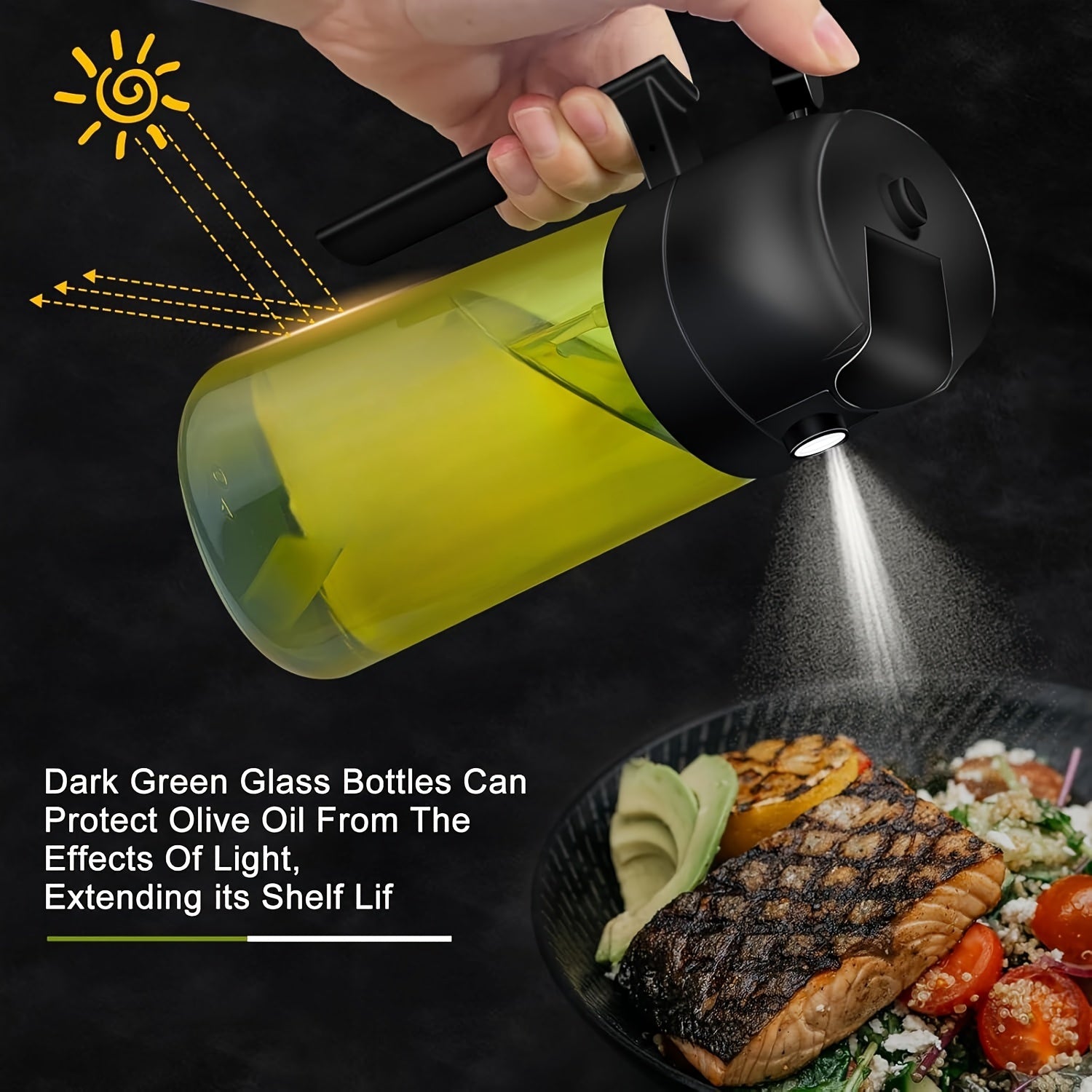 TEMU 2-in-1 Glass Olive Oil Dispenser & Sprayer - Bpa-free, Sunlight- Kitchen Tool For Cooking, Bbqs & Picnics