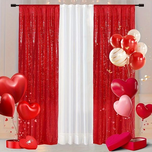 2-Pack Classic Sequin Knit Curtain Panels 2ft x 8ft Semi-Sheer All-Season 100% Polyester with Rod Pocket Perfect for Party Wedding Photo Boo