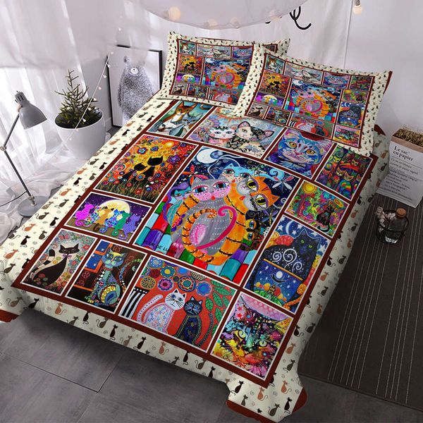 Colorful Cat Bedding Sets Duvet Cover 3 Pieces Bedspreads with 2 Pillow Shams