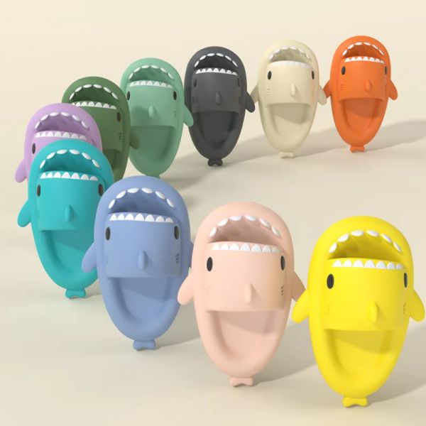 Cute Shark Slippers 4CM Platform Women Men Indoor Bathroom Slides Couples Summer Shoes Soft EVA Female Male Beach Flip Flops