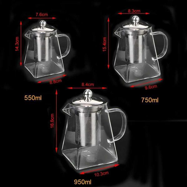 Teapot 550750950ML Tea Infuser Heat Resistant Clear Kettle Household Teaware With Stainless Steel Infuser Y250120