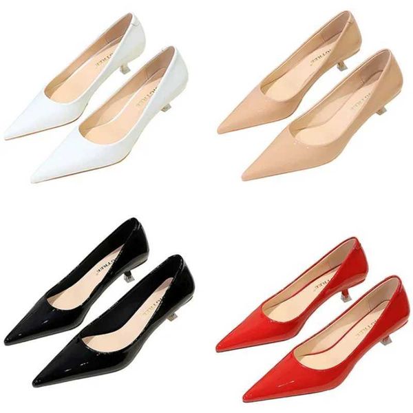 Womens 4.5cm high heels new fashion work night ping pong pump womens Versatile Pointed Toe low heels red nude patent leather shoes Y241116