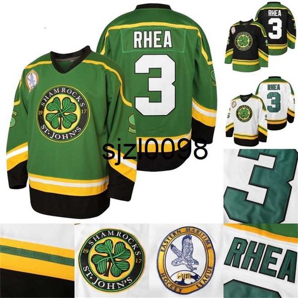 Sj98 Mens #3 Ross Rhea St. John&#039;S Shamrocks Hockey Jersey 100% Stitched Hockey Jerseys with EMHL Patch S-XXXL