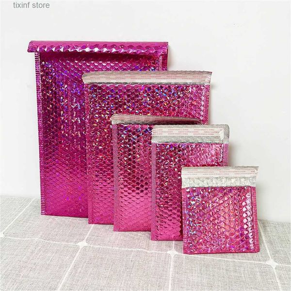 Gift Wrap 50PCS Holographic Foil Bubble Mailer Makeup Gift Bags Glamour Colorful Packaging Bubble Mailer Padded Shipping Mailing Envelope T2