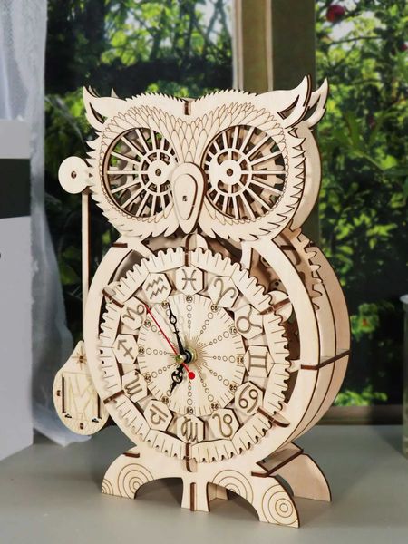 3D Puzzles 3D Wooden Puzzle Owl Clock Model Kit for Building Wooden Buildings Handmade Unique Christmas Gifts Y250112ILHE