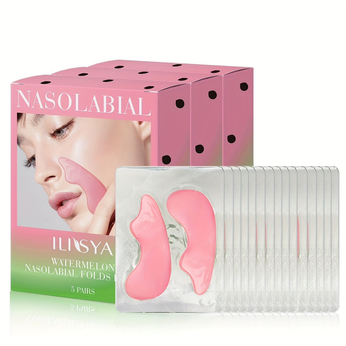 TEMU Ilisya Smile Lines Patches, Watermelon Collagen Face Mask, 15 Pairs In 3 Boxes, Contains Niacinamide And Plant Extracts, Deep Moisturizing And