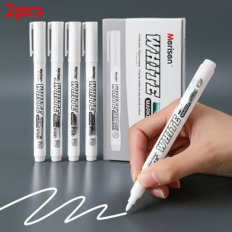 TEMU 2pcs White Waterproof Marking Pens - Permanent Ink For Wood, Glass, Leather & Diy Crafts - Fine Tip Art Supplies For Painting, Graffiti, Ledger