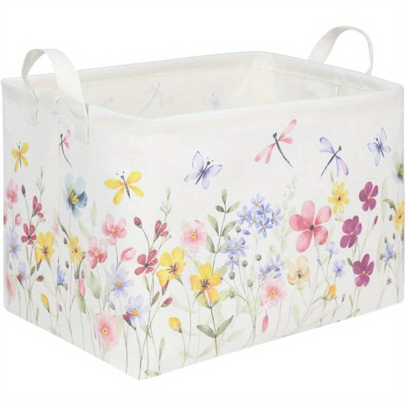 TEMU Boho Flower Nursery Basket, Collapsible Storage Box, Fall Floral Dandelion Storage Bin, Plant Girl Gift Basket, Girls Bedroom Boho Flower