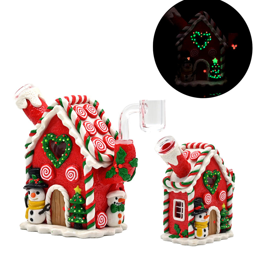 Glass Bong,Glass Water Pipe,Polymer Clay Christmas Theme Glass Smoking Item With Cartoon House,Glow In Dark,Christmas Tree-Snowman,Glass Hookah,Smok