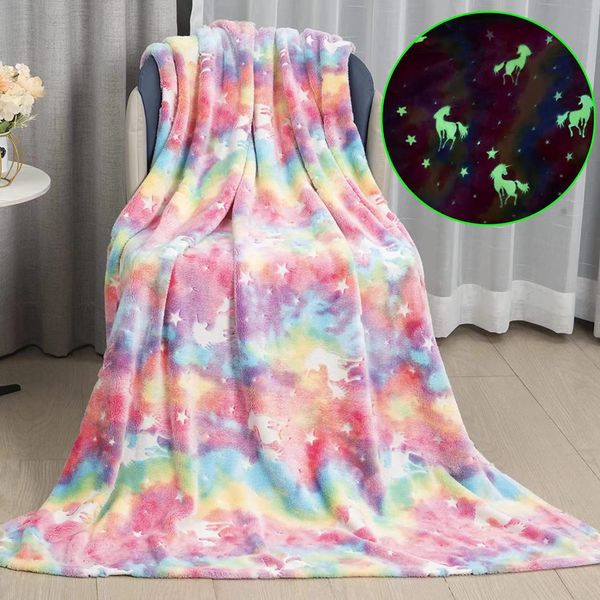 Cozy Rainbow Unicorn Flannel Throw for Sofa, Bed, Office, Travel - Multipurpose Soft Blanket Gift dh910320090