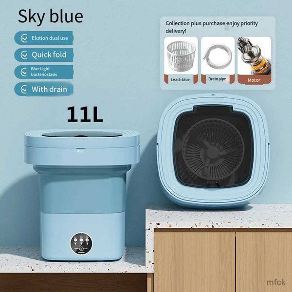 Mini Washing Machines 6L 11L Folding Portable Washing Machines with Spin Dryer Bucket Big Capacity for Clothes Travel Home Underwear Socks M