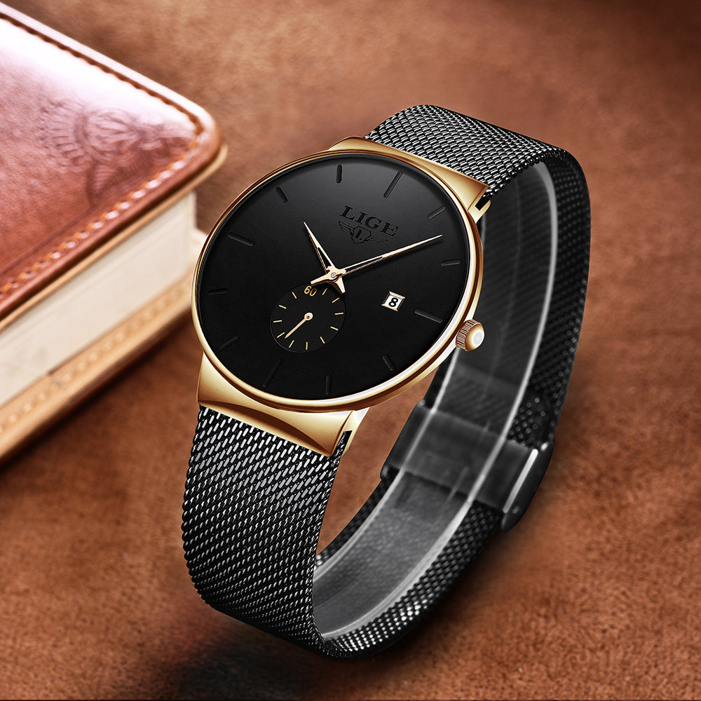 LIGE 2024 Luxury Men Watches Waterproof Ultra Thin Date Clock Male Steel Strap Casual Quartz Watch Men Sports Wrist Watch Man Local warehouse