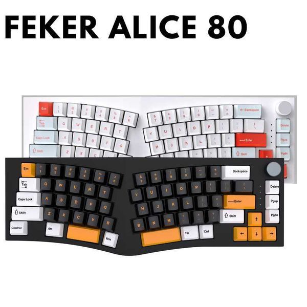 Keyboards FEKER Alice 80 Alice80 VIA Ergonomics Mechanical Keyboard RGB South-North Facing Light Hot Swap Tri-Mode Knob Switch Keycap Kit G2