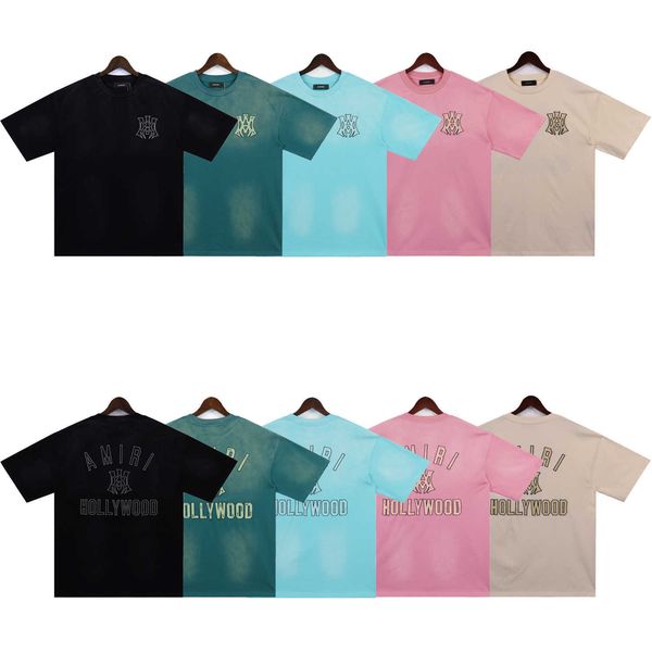 Men&#039;s T-Shirts Trendy brand micro logo letter embroidery decal washed short sleeved T-shirt for men and women high street half sleeve H