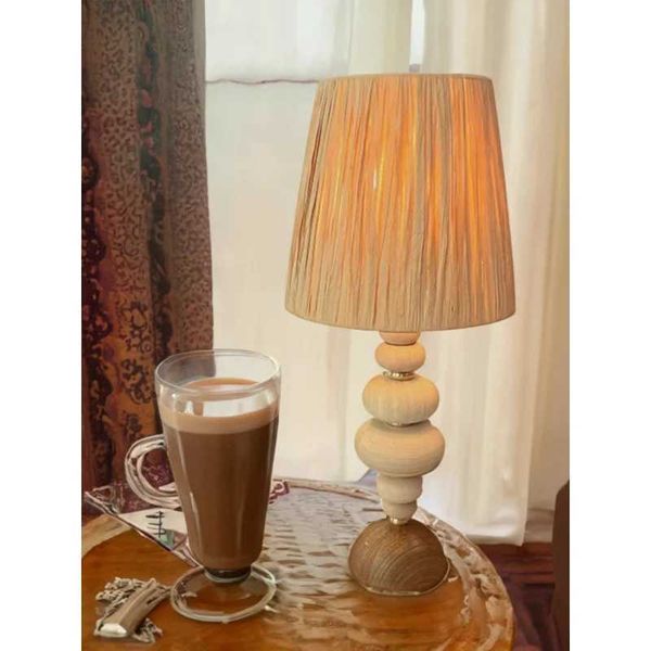 Qiji Style Retro Table Lamp Hand-Woven Bedroom B B Coffee Shop Milk Tea Shop Art Japanese BedsideCL240807
