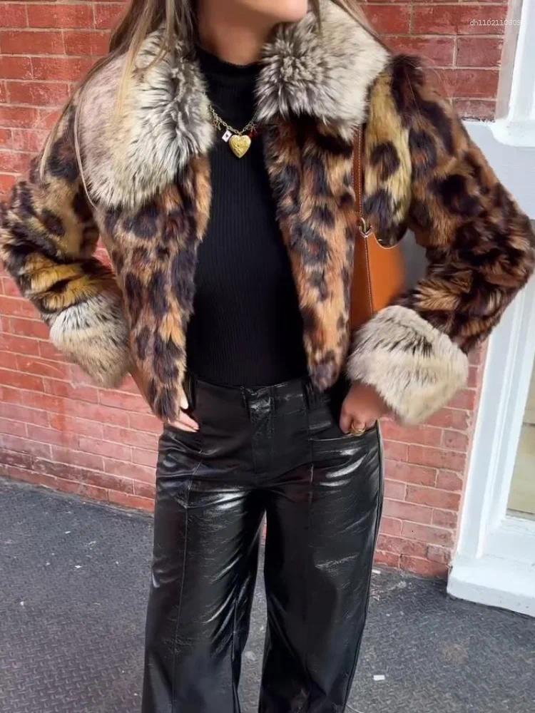 Women&#039;s Down 2025 Winter Animal Leopard Print Faux Fur Jacket For Women Luxury Y2K Long Sleeve Warmth Coats Lady High Street Chic Outerwear
