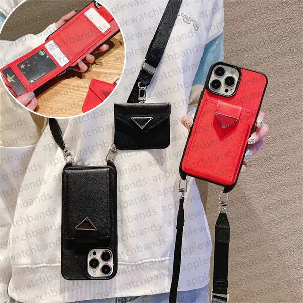 For iPhone 15 Pro Max Cases Designer Crossbody Phone Case Apple iPhone 14 Pro Max 13 12 Pro 15 Plus Case Card Holders Suit Luxury Triangle P