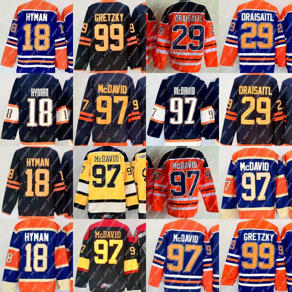 Zach Hyman Jersey Leon Draisaitl Ryan Nugent-Hopkins 99 Wayne Gretzky Hockey Jerseys Orange Navy Royal Stitched