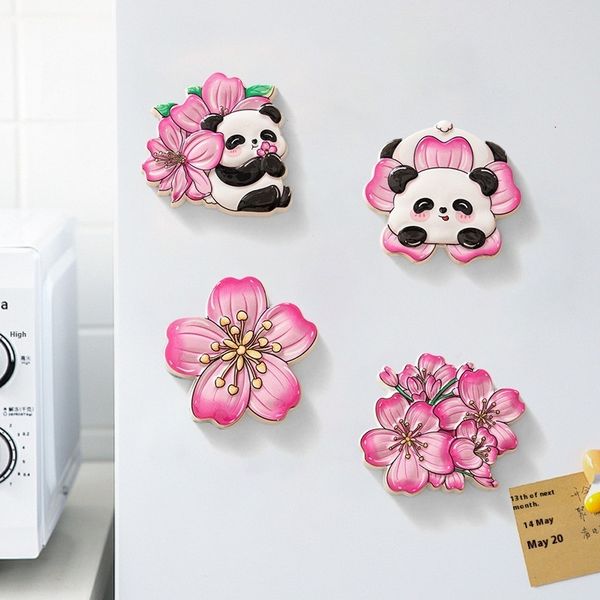 Romantic cherry blossom panda refrigerator emed resin cartoon home cultural and creative decoration three-dimensional magnetic suction stick