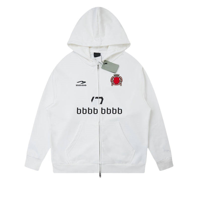 Men High Street Hooded Jacket Autumn Winter Outdoor Basketball Sport Cardigan Jersey Patterned Letter Zipper Outerwear