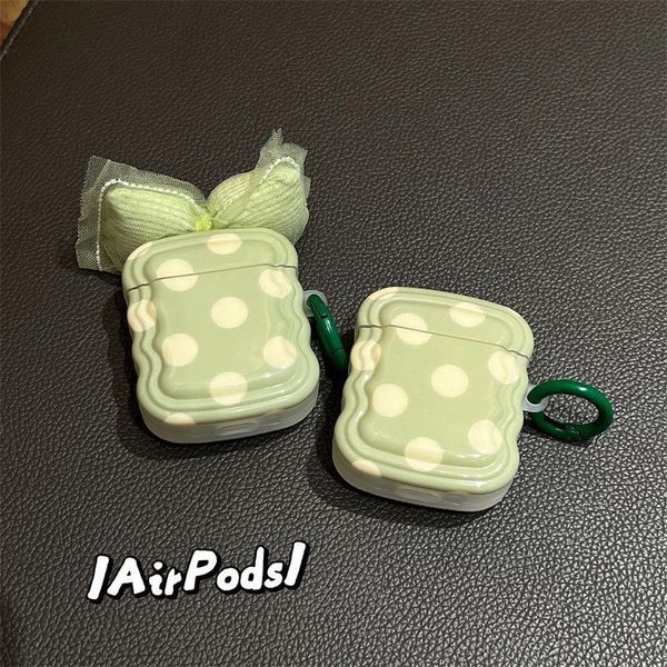 ddmygifts Matcha Green Wave Dot Bow Suitable for Pro1-2-3 Generation Bluetooth Wireless Earphone Cover Soft Case
