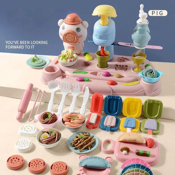 Kitchens Play Food 18 19 24pcs Kids Diy Color Clay Noodle Maker Machine Plasticine Tools Set Dough Art Dumpling Simulation Kitchen Toys 2312