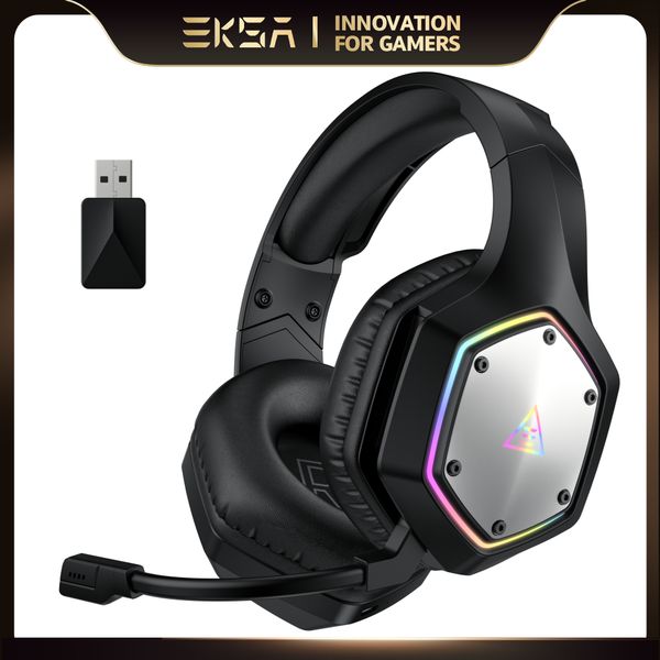 2.4GHz Wireless Headphones E1000 WT 7.1 Surround Wired Gaming Headset Gamer with ENC Mic Low Latency for PC-PS4-PS5-Xbox