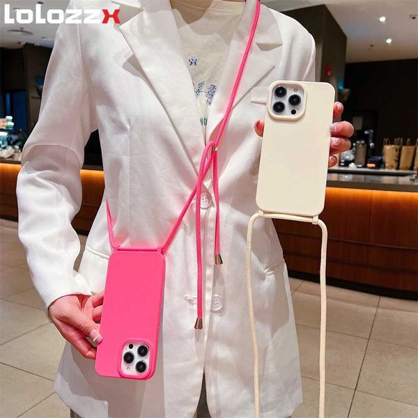 Cell Phone Cases Crossbody Necklace Lanyard Candy Silicone Case For iPhone 16 15 14 13 12 11 Pro Max X XS Shockproof Protection Matte Soft C