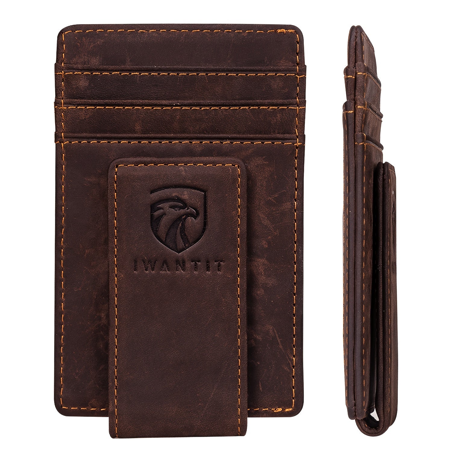 TEMU Men's Credit Card Holder, Retro Top Layer Cowhide Stylish Wallet, Front Pocket Wallet, Minimalist Card Holder Strong Magnet Slim Wallet With Id