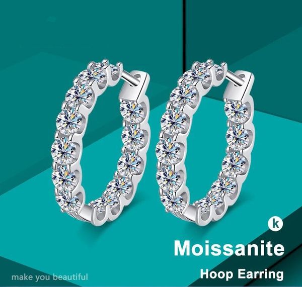 D Color Moissanite Clip Earrings: 2.6ct Sterg Sier Hoops | 2024 Wedding Party Jewelry Gift