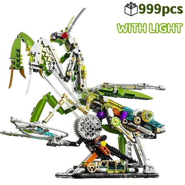 Mantis Technical Mantis Vida de inseto Conjunto com blocos leves de construção Bricks Animal World Model Assembly Toys for Kid Gifts C250118