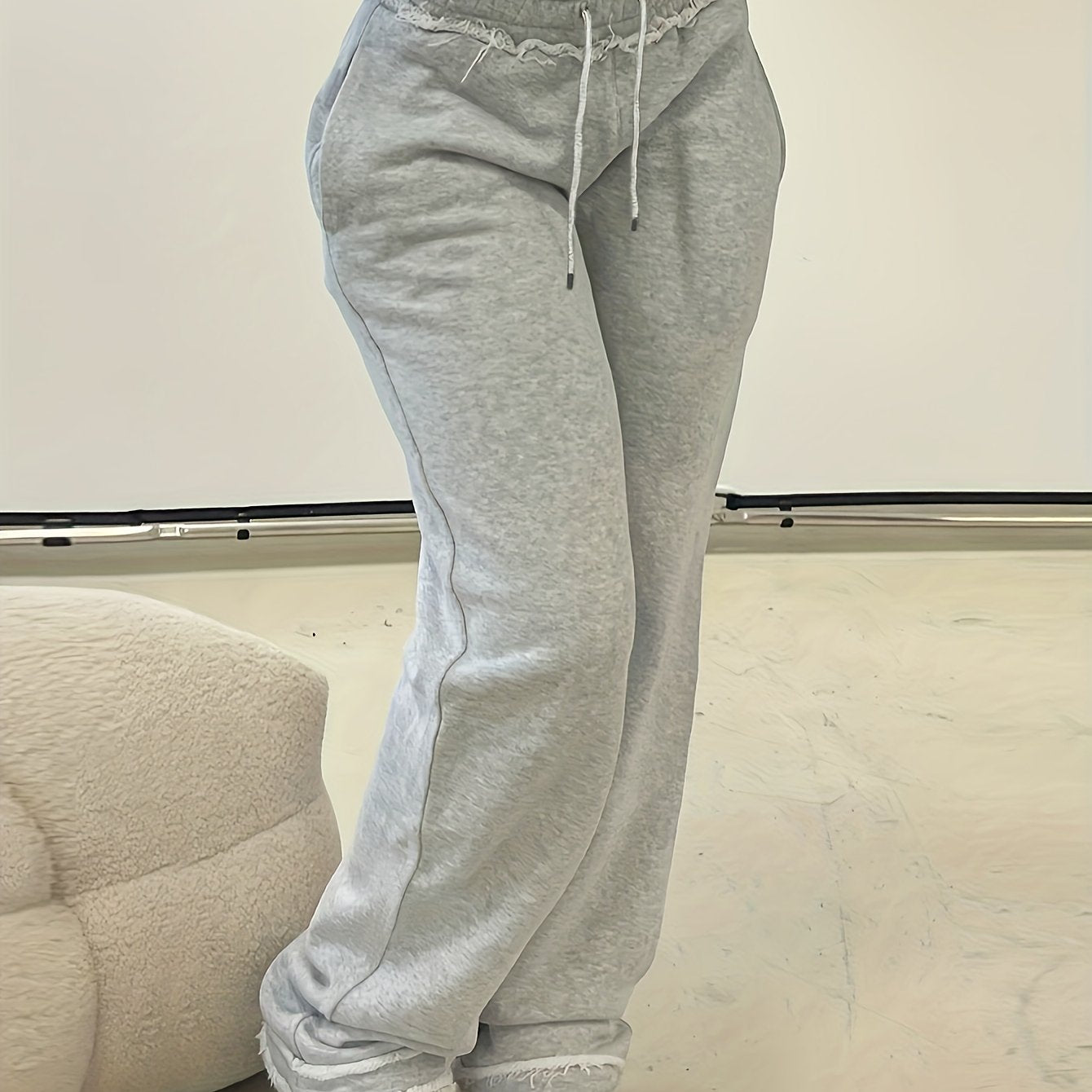 TEMU Solid Color Straight Leg Sweatshirt Pants With Pocket - Machine Washable Sweater Trousers, & Dressy Outfits For Jeans Or Blouses, Wear