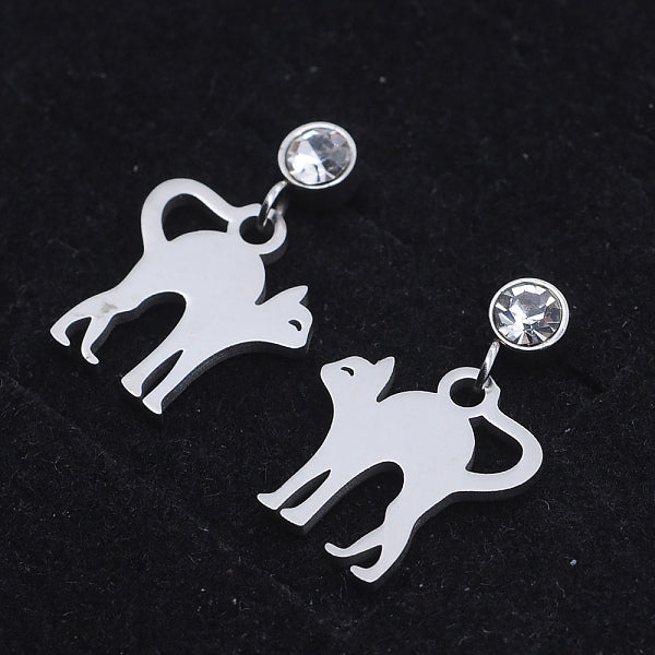 Boucles d'oreilles pendantes en acier inoxydable 201 en forme de chaton