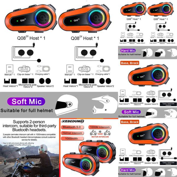 1-2Pcs Car Electronics Motorcycle Intercom Bluetooth Helmet Headset 1000M Intercomunicador Moto Wireless Noise Reduction Waterproof Interpho