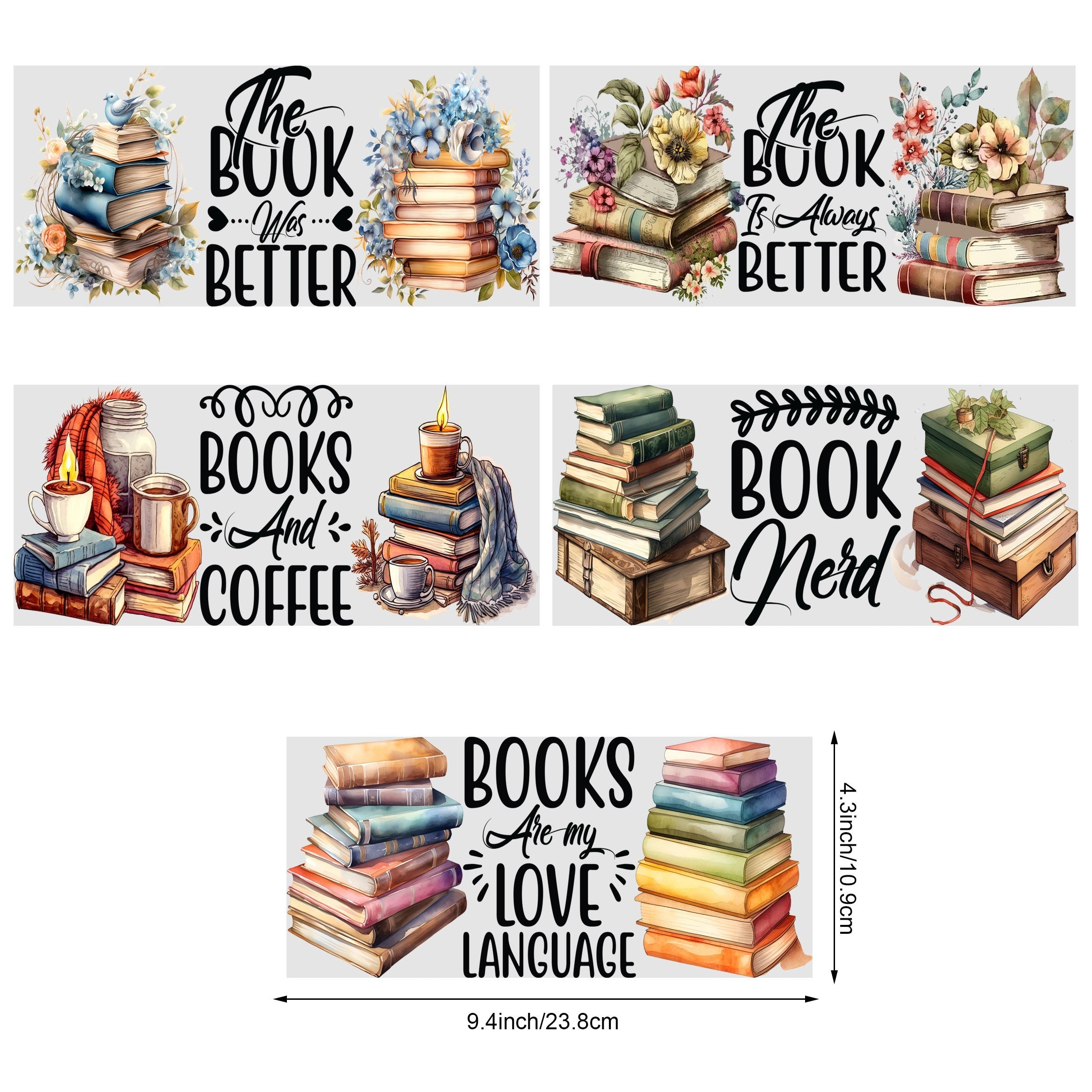 TEMU 5 Sheet Books Uv Dtf Transfer Stickers, For Glass , Waterproof Decals, Plastic Adhesive Label For Bottles And Cups Decor