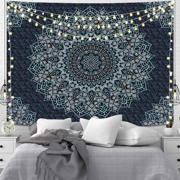 95x73cm Bohemia Wall Hanging Indian Mandala Tapestry Psychedelic Mushroom Background Cloth Decor Hippie Bedroom Art DecorationC250205