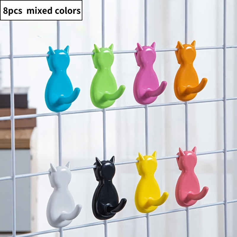 TEMU 8pcs Cat-shaped Wall Hooks - Durable Plastic Key Holders With Vibrant Colors For Home, Retail Store Shelves & Display Organization