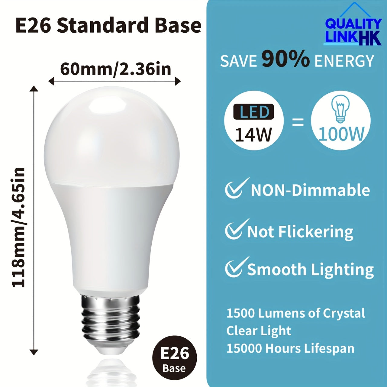 TEMU 10pcs 14 Watt A19 Led Bulb, 100w Equivalent, E26 Standard Medium Base, For Home And Office Use, Home Lighting, Energyefficient Bulbs, Standard