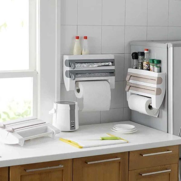Kitchen Refrigerator Hang Film Storage Cutting Holder Wrap Cutter Tin Sheets Paper Towel Holder Kitchen Shelf Hook Y250117