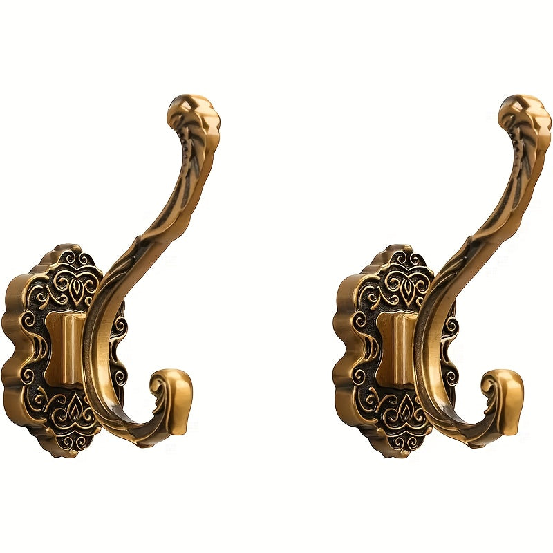 TEMU 1-2pcs Vintage Coat Hooks Antique Brass Wall Hooks For Hanging Purse Hat Keys Clothes Curtain Unique Heavy Duty Bathroom