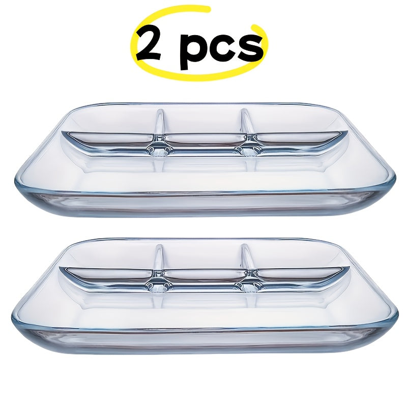 TEMU 2-pack Heat-resistant Borosilicate Glass Serving Platters With Sauce Dishes - Thick & Durable Rectangular Meal Prep Trays For Steak, Salad,