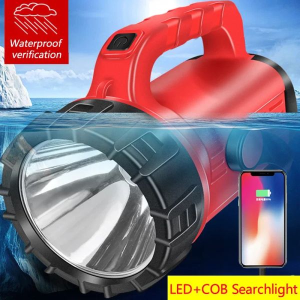 Portable LED Searchlight Bright 1000W Flashlight with Handle Bracket Outdoor Waterproof Spotlight Work Light Emergency Powerbank