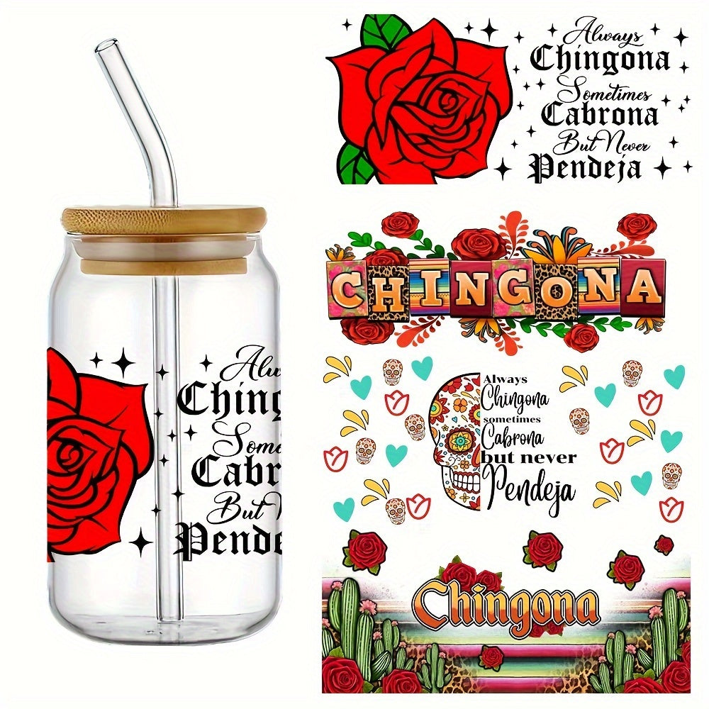 TEMU 4pcs Uv Dtf Cup Wraps - Waterproof & Scratch Resistant Decals For 16oz Glasses, Diy Fashion Women's Stickers, High- Supplies, 4.3x9.4 Inches