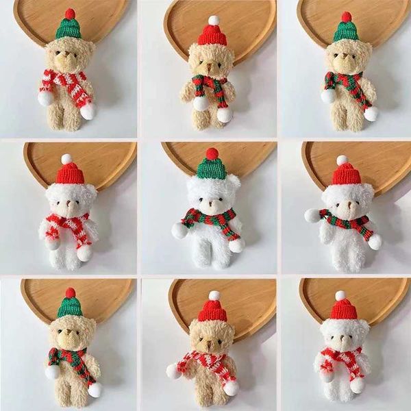 Plush Dolls Christmas Bear Plush Doll 13cm Cute Animal Teddy Bear Stuffed Toy Kawaii Bag Pendant Keychain Christmas Tree Pendant Girl Gift Q